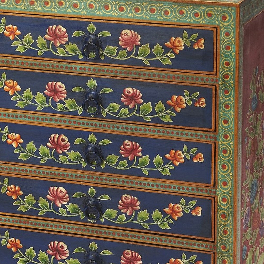 21" Blue and Green Solid Wood Seven Drawer Standard Chest