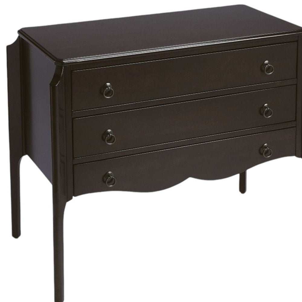 34" Dark Brown Solid Wood Three Drawer Dresser