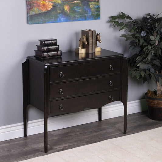 34" Dark Brown Solid Wood Three Drawer Dresser