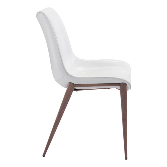 Set of Two White and Brown Upholstered Faux Leather Dining Side Chairs