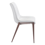 Set of Two White and Brown Upholstered Faux Leather Dining Side Chairs