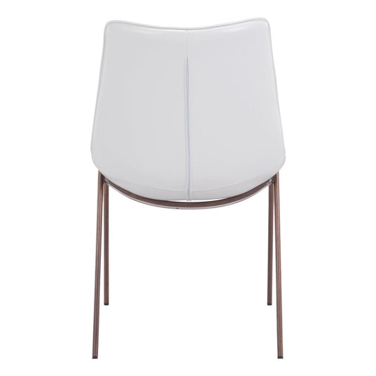 Set of Two White and Brown Upholstered Faux Leather Dining Side Chairs