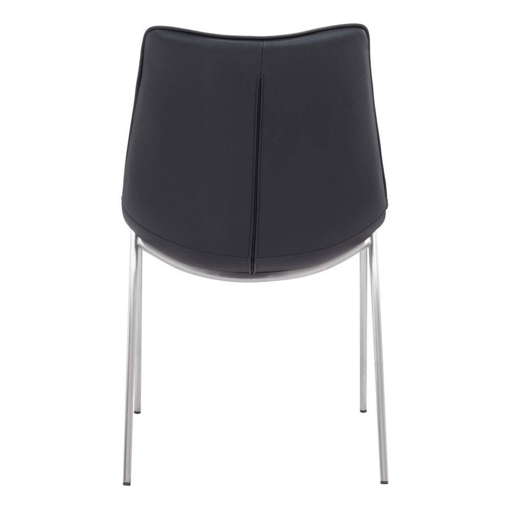 Set of Two Black and Silver Upholstered Faux Leather Dining Side Chairs