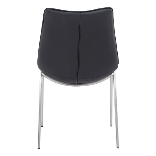 Set of Two Black and Silver Upholstered Faux Leather Dining Side Chairs