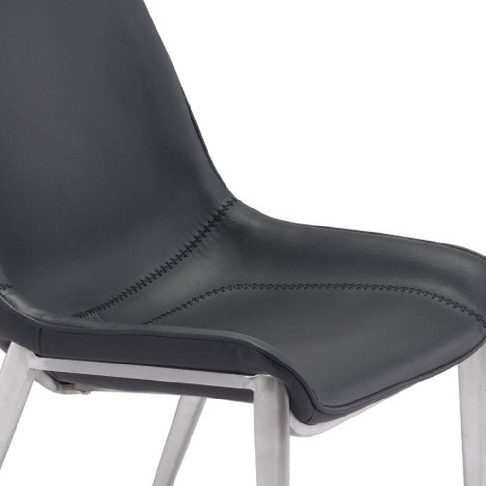 Set of Two Black and Silver Upholstered Faux Leather Dining Side Chairs
