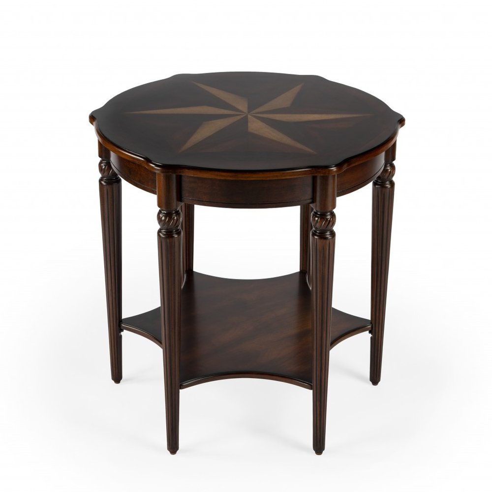 28" Brown Wood Round Coffee Table With Shelf