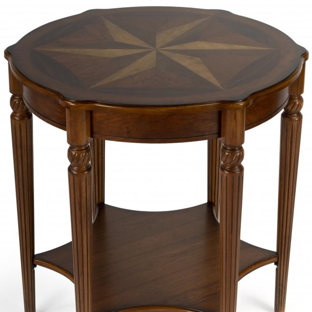 28" Brown Wood Round Coffee Table With Shelf