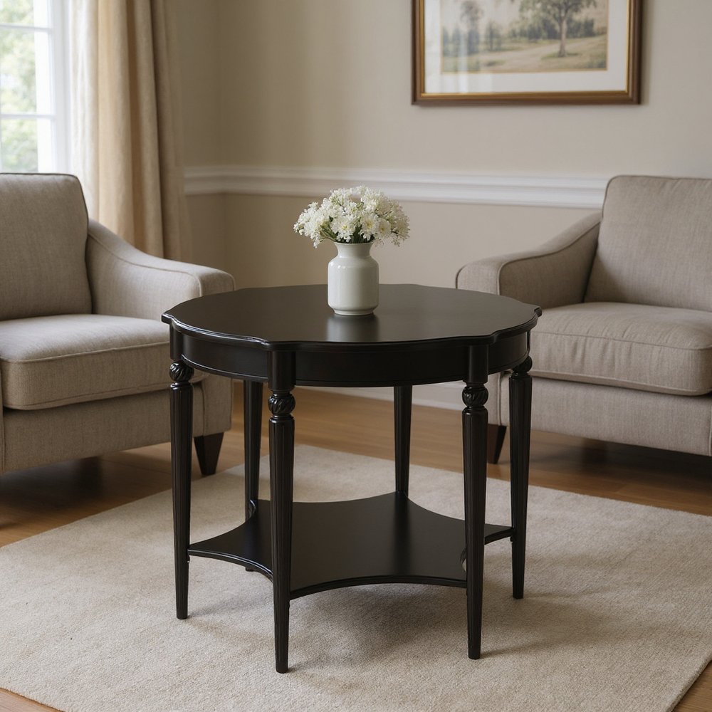 28" Brown Wood Round Coffee Table With Shelf