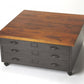 36" Brown and Gray Solid Wood and Metal Square Coffee Table With Three Drawers
