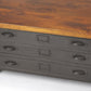 36" Brown and Gray Solid Wood and Metal Square Coffee Table With Three Drawers