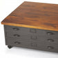 36" Brown and Gray Solid Wood and Metal Square Coffee Table With Three Drawers