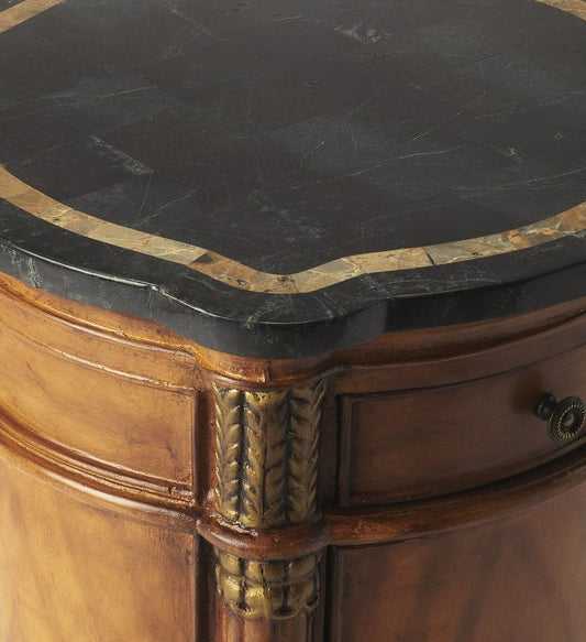 20" Black and Brown Stone and Wood Free Form Coffee Table With Drawer