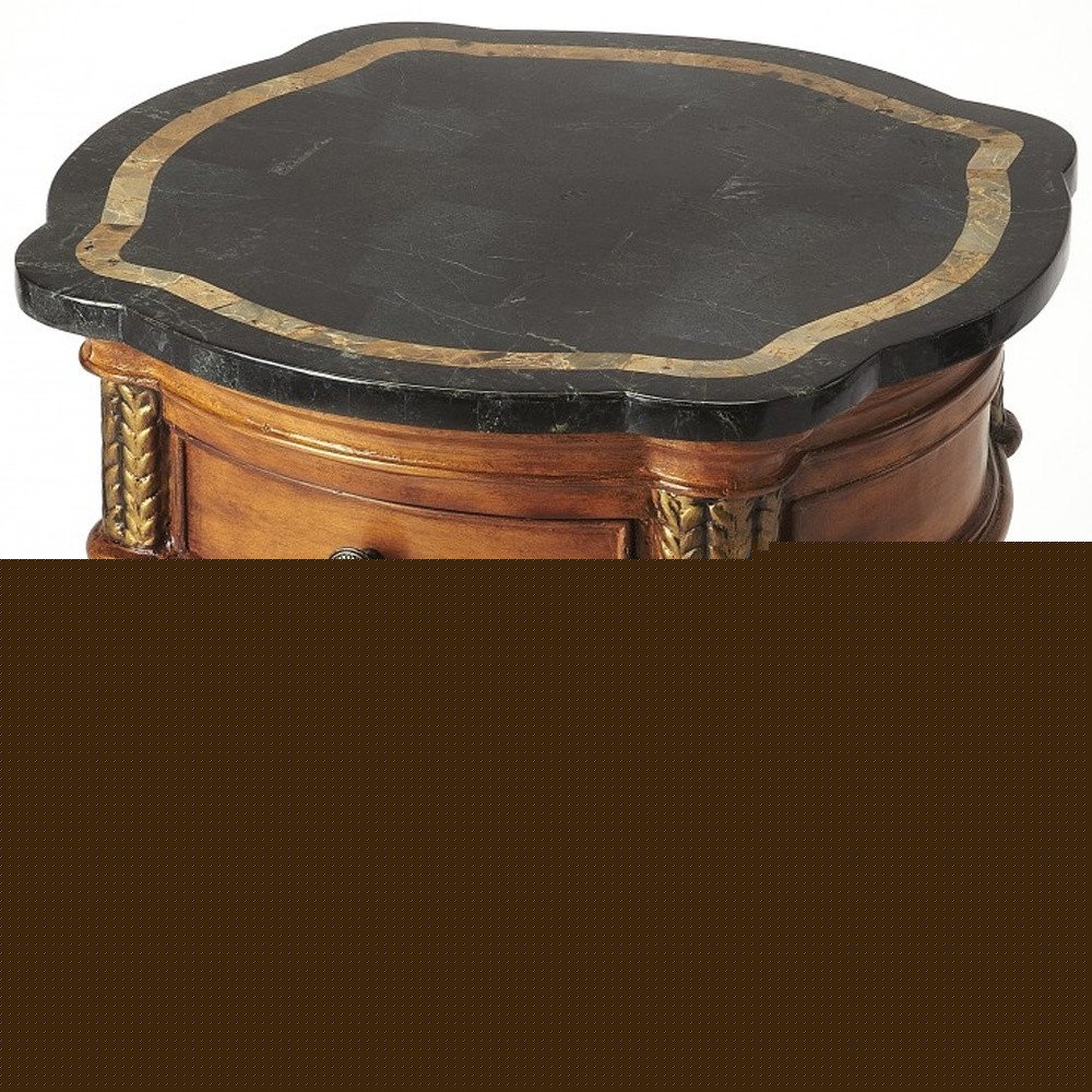 20" Black and Brown Stone and Wood Free Form Coffee Table With Drawer