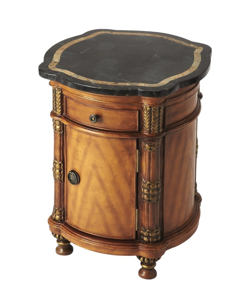 20" Black and Brown Stone and Wood Free Form Coffee Table With Drawer