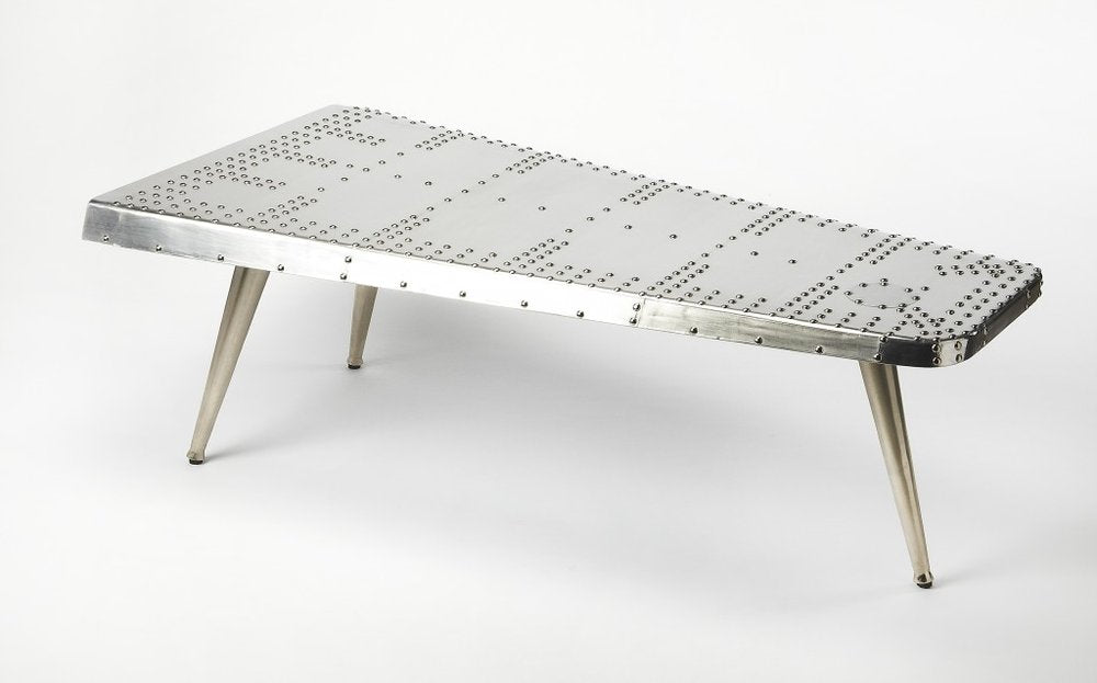 60" Silver Aluminum and Metal Coffee Table