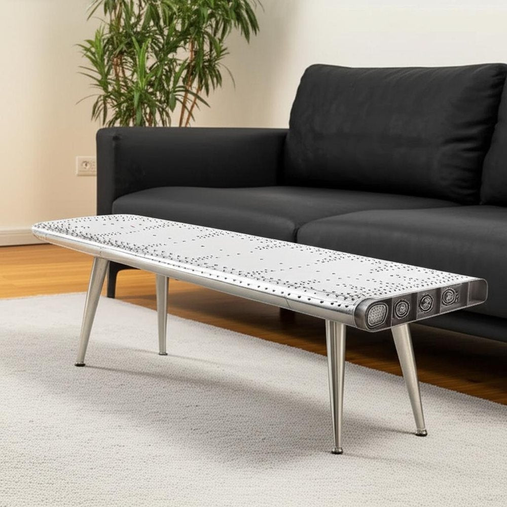 60" Silver Aluminum and Metal Coffee Table