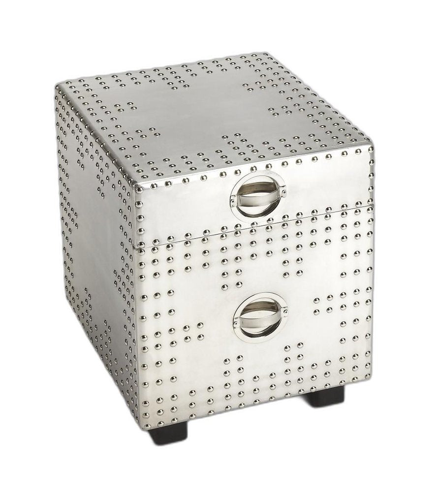23" Silver Aluminum Wood Two Drawer Filing Cabinet