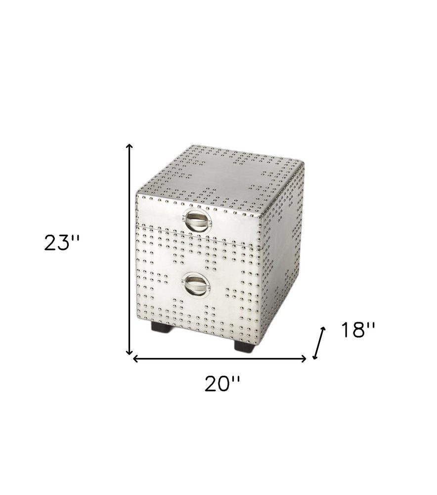 23" Silver Aluminum Wood Two Drawer Filing Cabinet