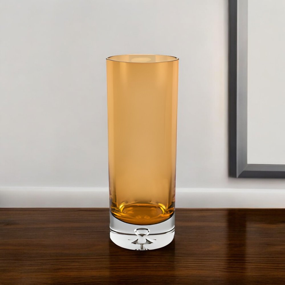 11" Amber And Clear Cylinder Lead Free Crystal Table Vase