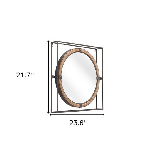22" Gray Square Steel Framed Accent Mirror