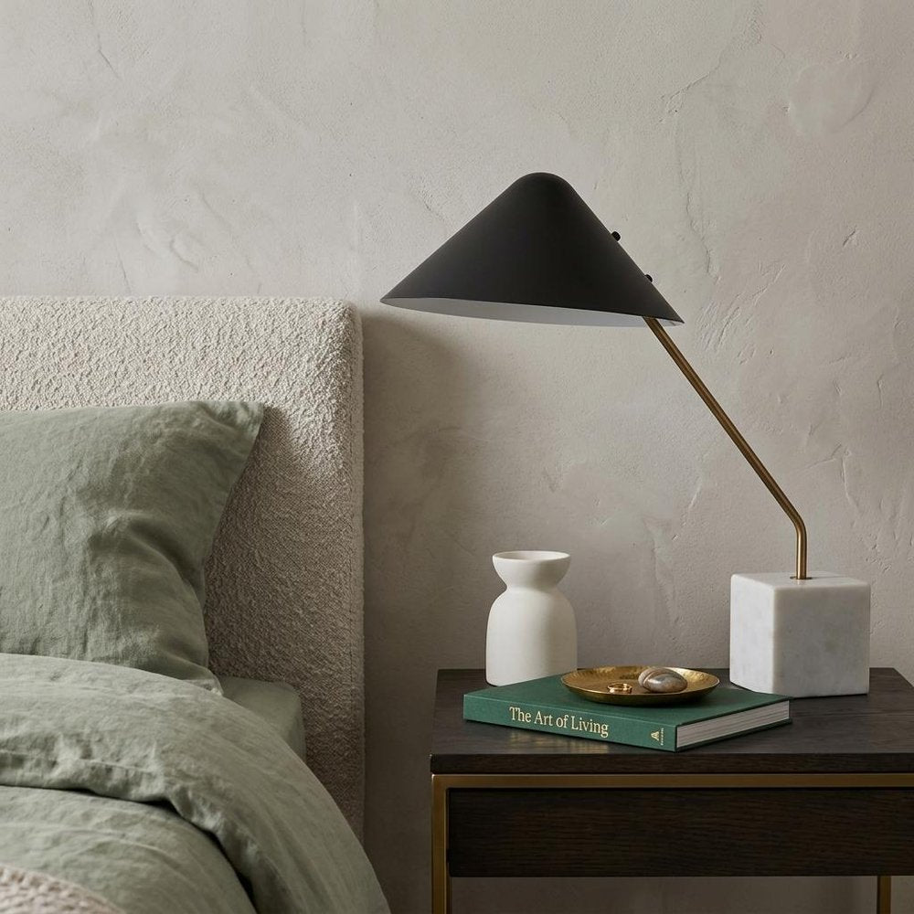 52" White Metal Bedside Table Lamp With Black Cone Shade