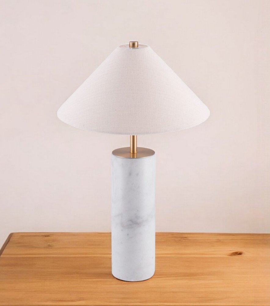 55" White Metal Bedside Table Lamp With Beige Empire Shade