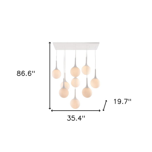 White Shaded Nine Light Metal Dimmable Ceiling Light