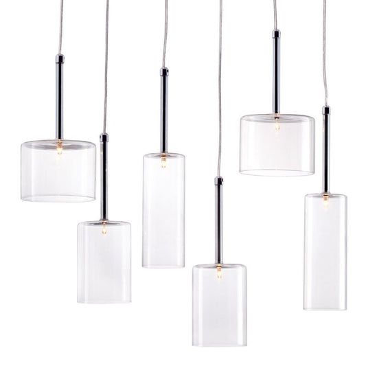 Silver Kitchen Island Six Light Metal LED Ceiling Light With Shades