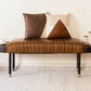 Warm Brown Leather And Solid Wood Bench