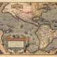 Vintage 1598 Map Of The Americas Unframed Print Wall Art