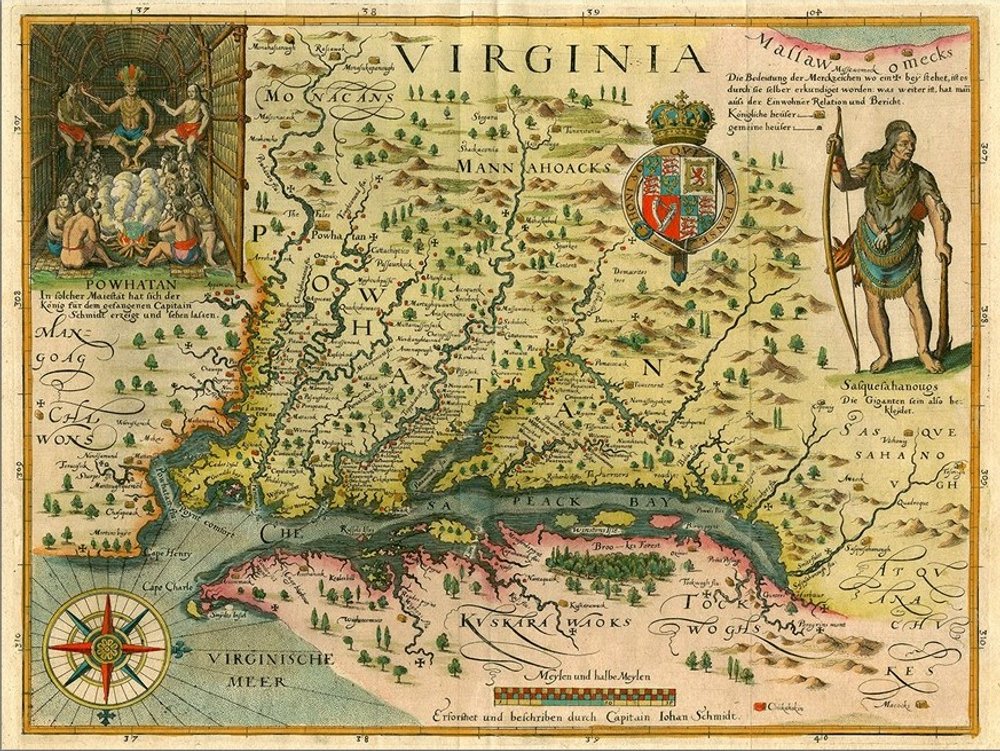 24" X 32" Map Of Virginia C1627 Vintage  Poster Wall Art