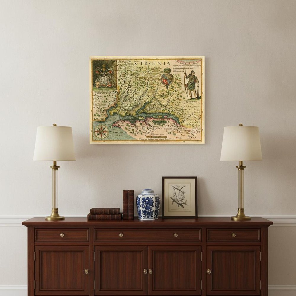 24" X 32" Map Of Virginia C1627 Vintage  Poster Wall Art