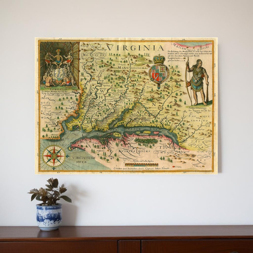 24" X 32" Map Of Virginia C1627 Vintage  Poster Wall Art