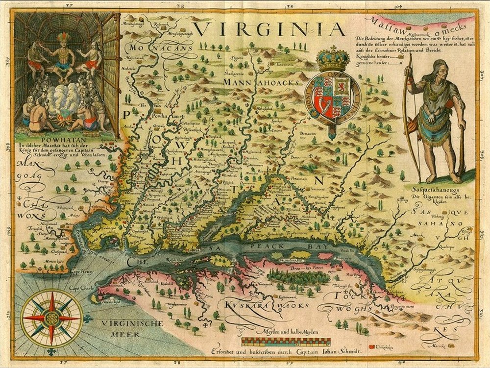 24" X 32" Map Of Virginia C1627 Vintage  Poster Wall Art