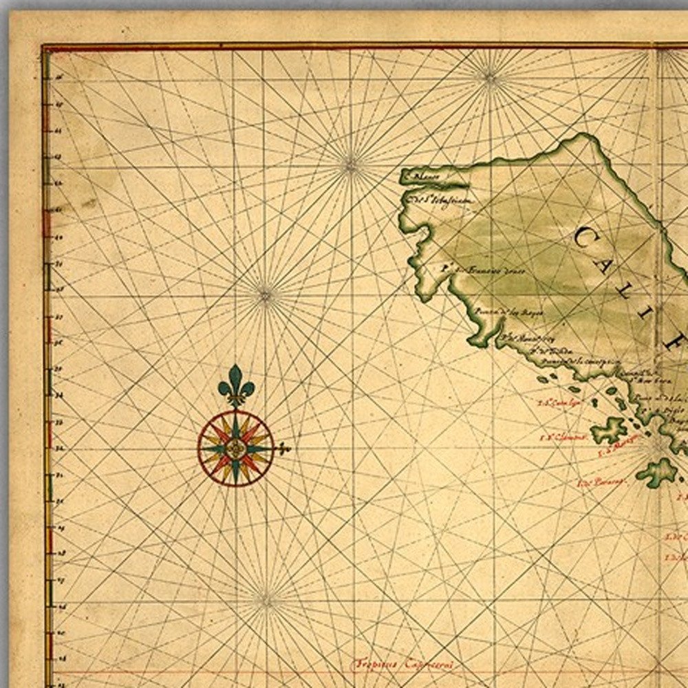 24" X 36" California As An Island C1650 Vintage Map Wall Art