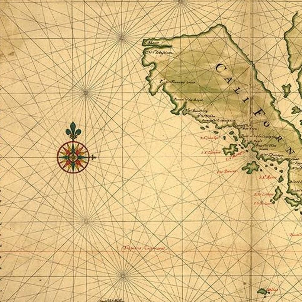 24" X 36" California As An Island C1650 Vintage Map Wall Art