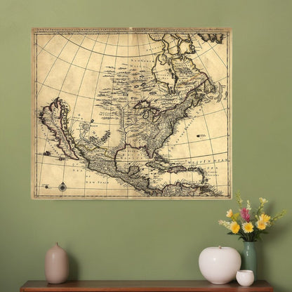 24" X 28" Map Of North America C1685 Vintage  Poster Wall Art