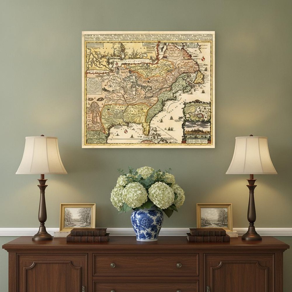 Vintage 1718 Map Of New France Unframed Print Wall Art