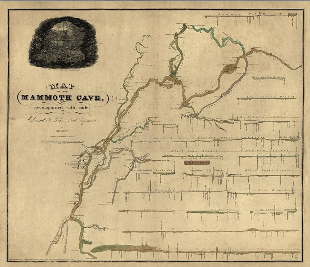 20" X 24" Map Of Kentucky Mammoth Cave Vintage Poster Wall Art