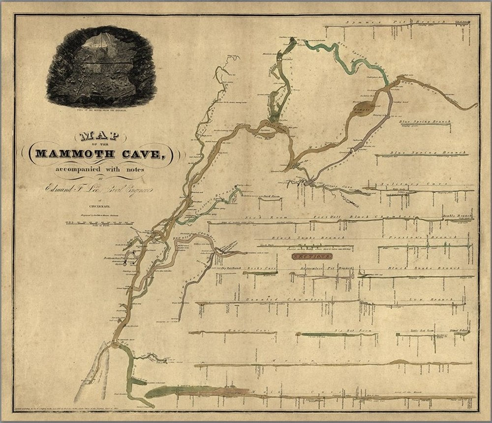 20" X 24" Map Of Kentucky Mammoth Cave Vintage Poster Wall Art