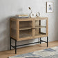 36" Natural Solid Wood Sideboard with Two Glass Doors