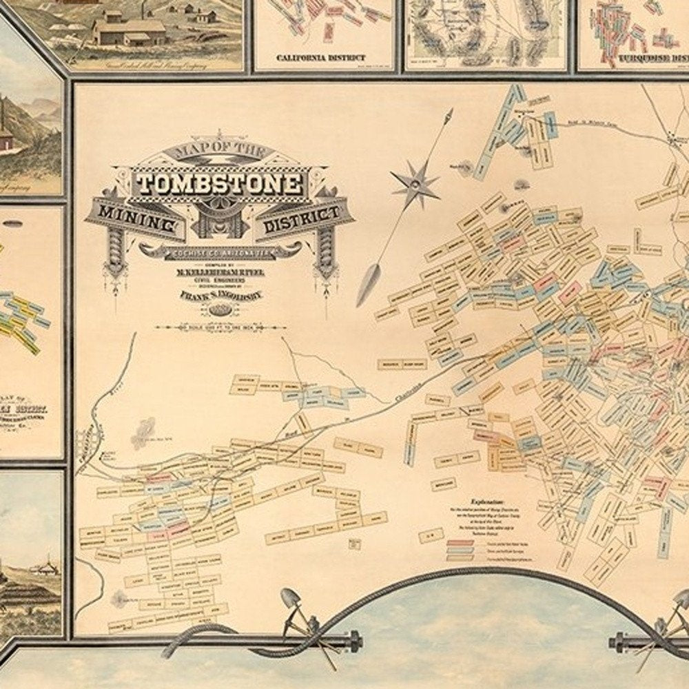 24" X 32" Map Of Tombstone Mining District Vintage Travel Poster Wall Art