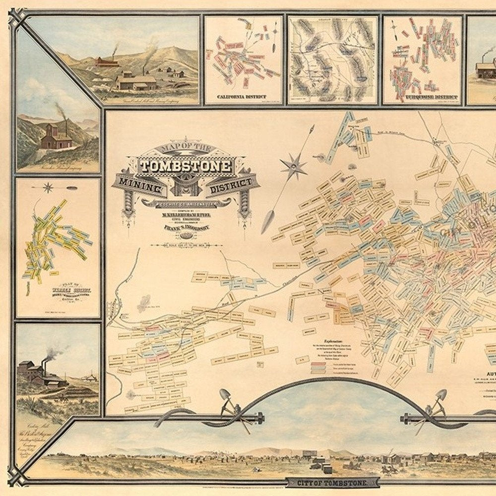 24" X 32" Map Of Tombstone Mining District Vintage Travel Poster Wall Art