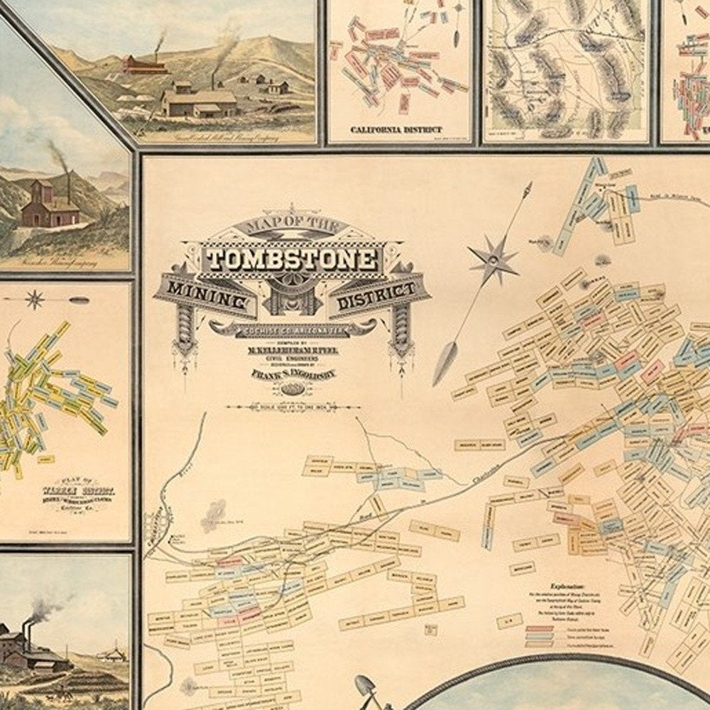 24" X 32" Map Of Tombstone Mining District Vintage Travel Poster Wall Art