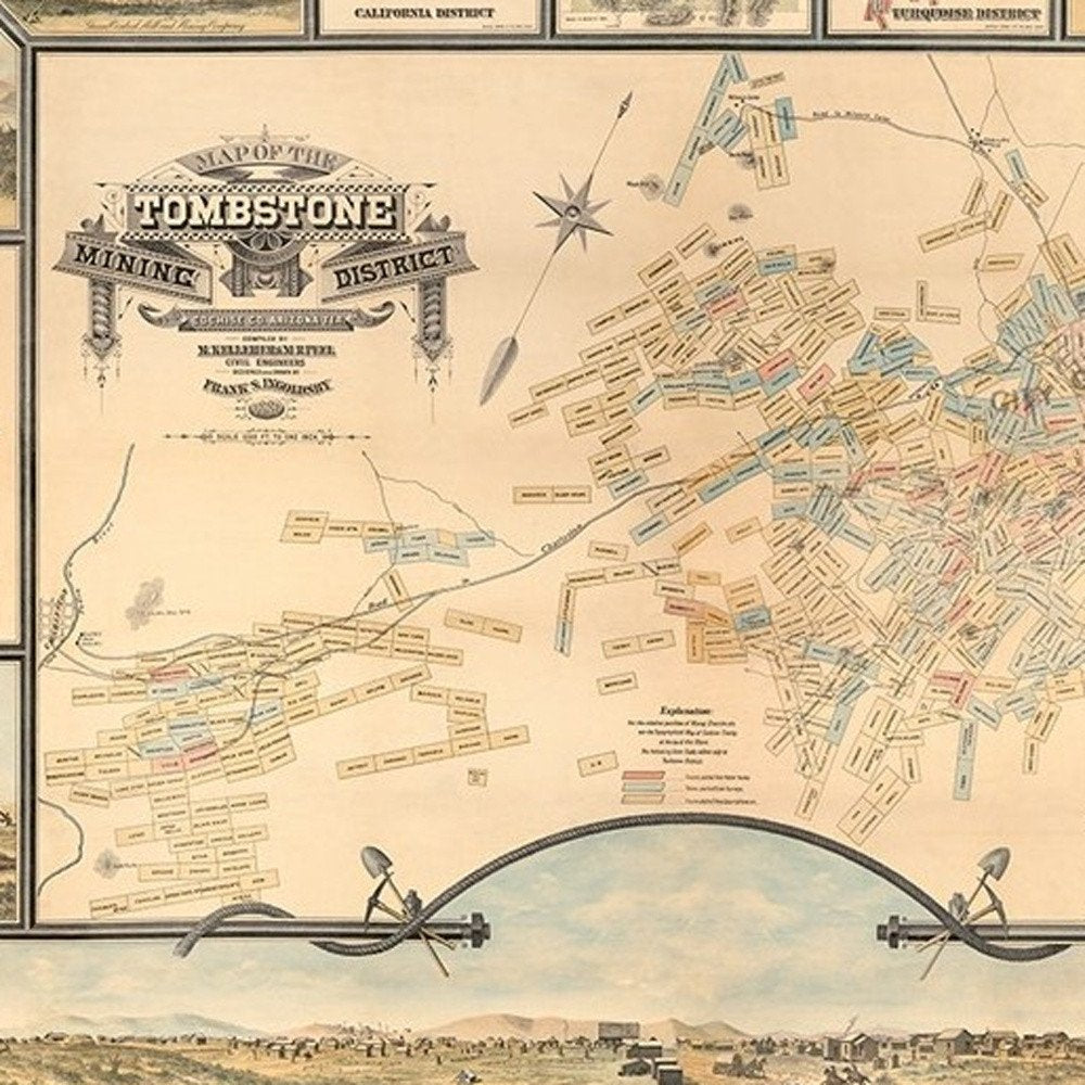 24" X 32" Map Of Tombstone Mining District Vintage Travel Poster Wall Art