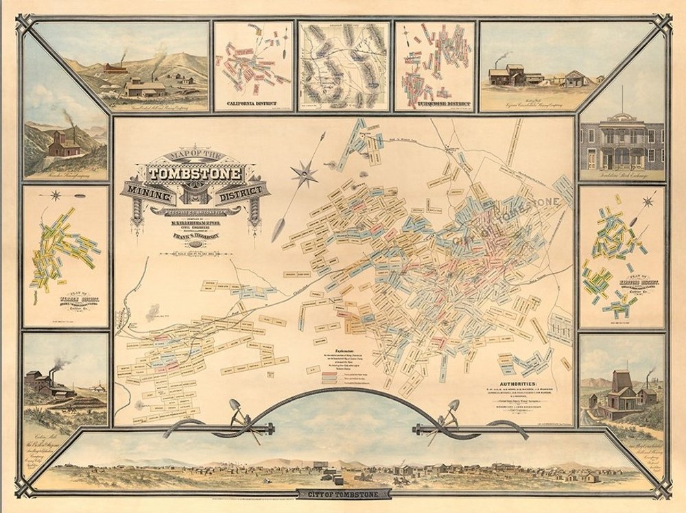 24" X 32" Map Of Tombstone Mining District Vintage Travel Poster Wall Art