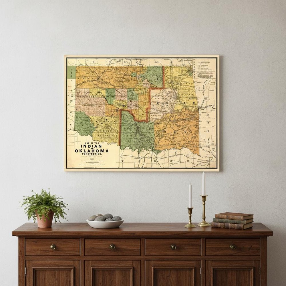 18" X 24" Map Of Indian And Oklahoma Territories Vintage Poster Wall Art