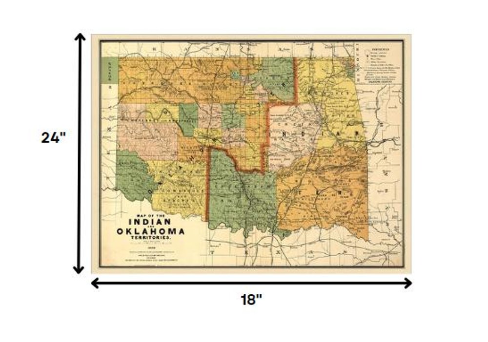 24" X 32" Map Of Indian And Oklahoma Territories Vintage Poster Wall Art