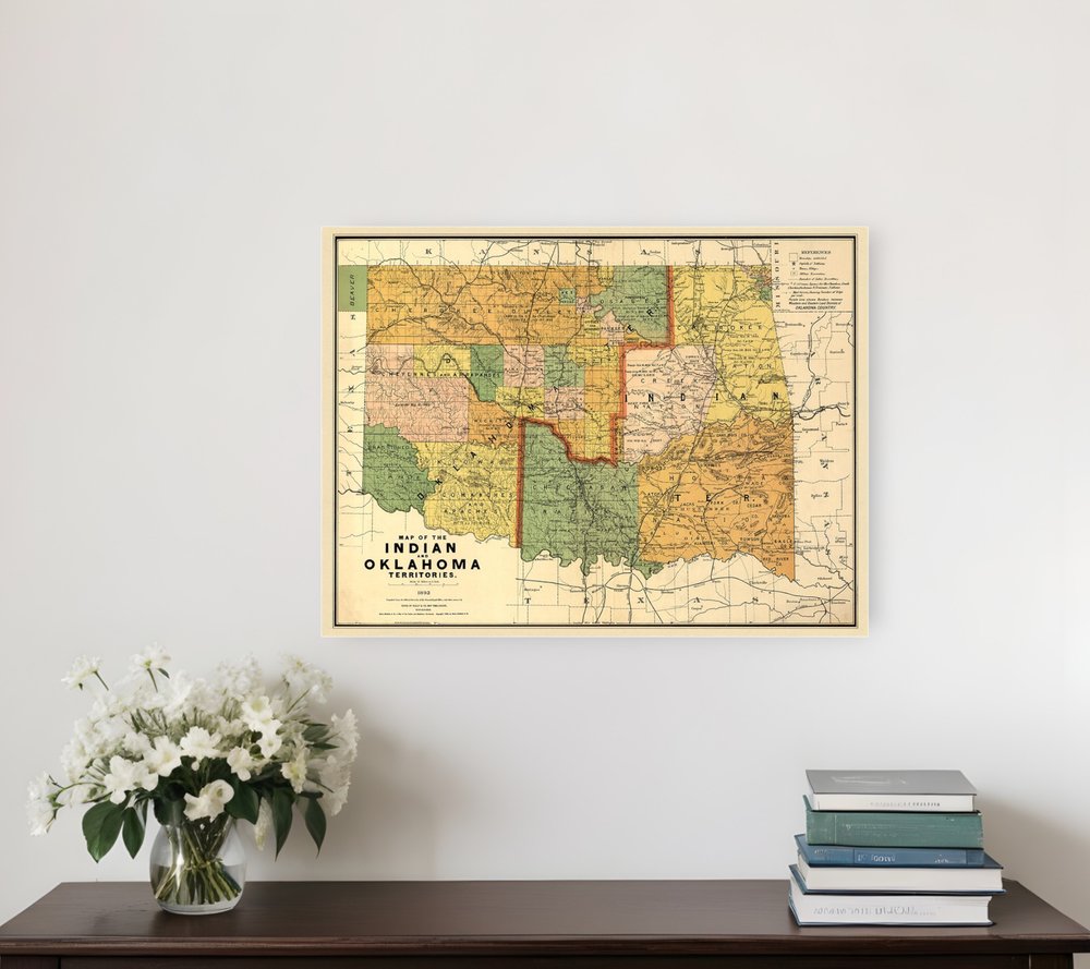 24" X 32" Map Of Indian And Oklahoma Territories Vintage Poster Wall Art