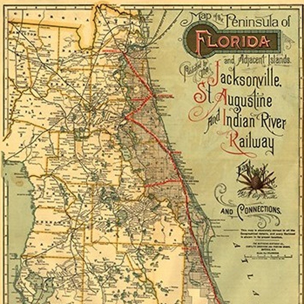24" X 60" Map Of Jacksonville Florida Vintage Poster Wall Art